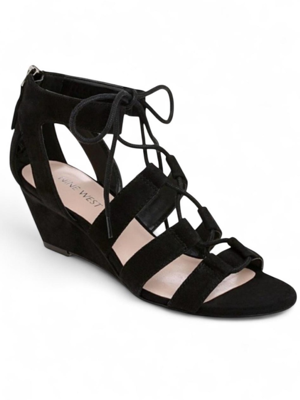 Nine West Black Suede Gladiator Lace-Up Wedge Sandals SZ 9